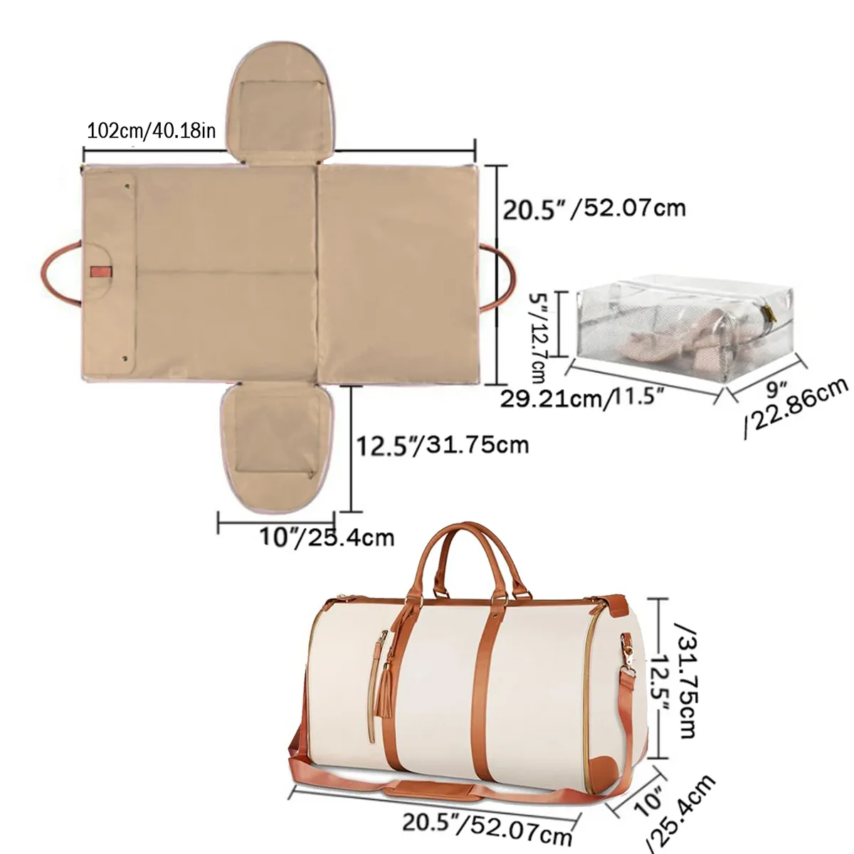 Grand sac de voyage en cuir PU pliable pour femme, sac à main pour vêtements, affaires, 1 pièce