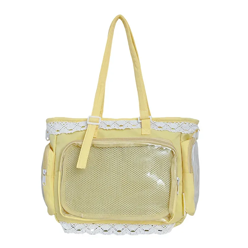 sacs bandoulière style universitaire pour fille, poche transparente, couleur unie, itabag grande capacité, sac à bandoulière en dentelle, pour poupées en coton, tenue quotidienne