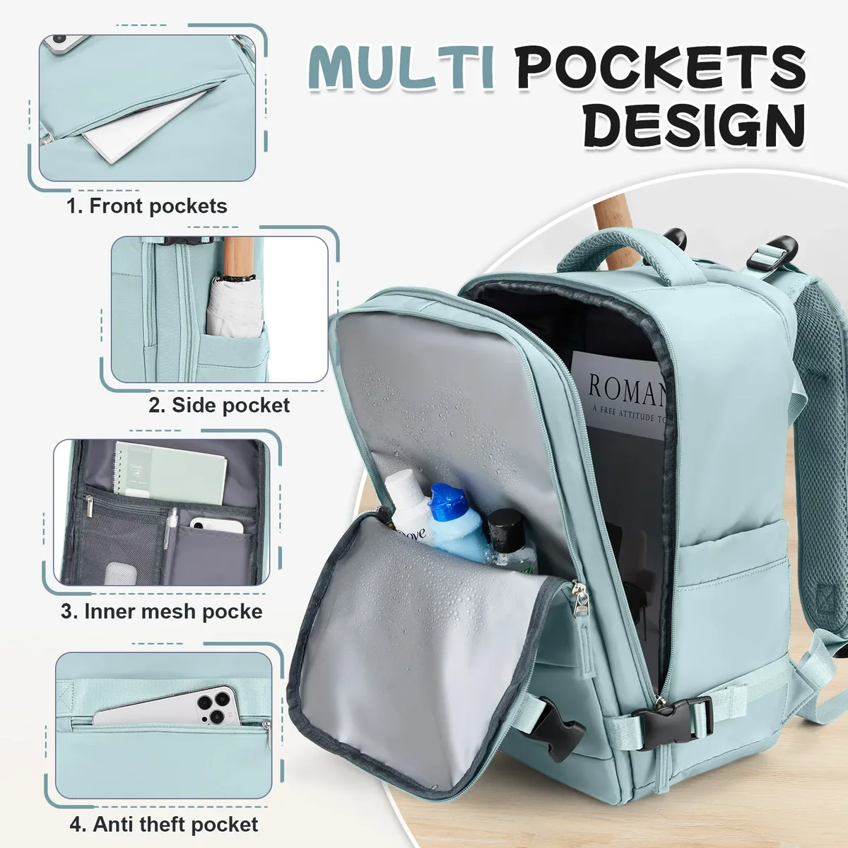 sac à dos extérieur multifonction sac à dos de voyage de grande capacité pour femmes hommes, sacs à dos pour ordinateur portable, sac résistant à l'eau ryanair 40x20x25