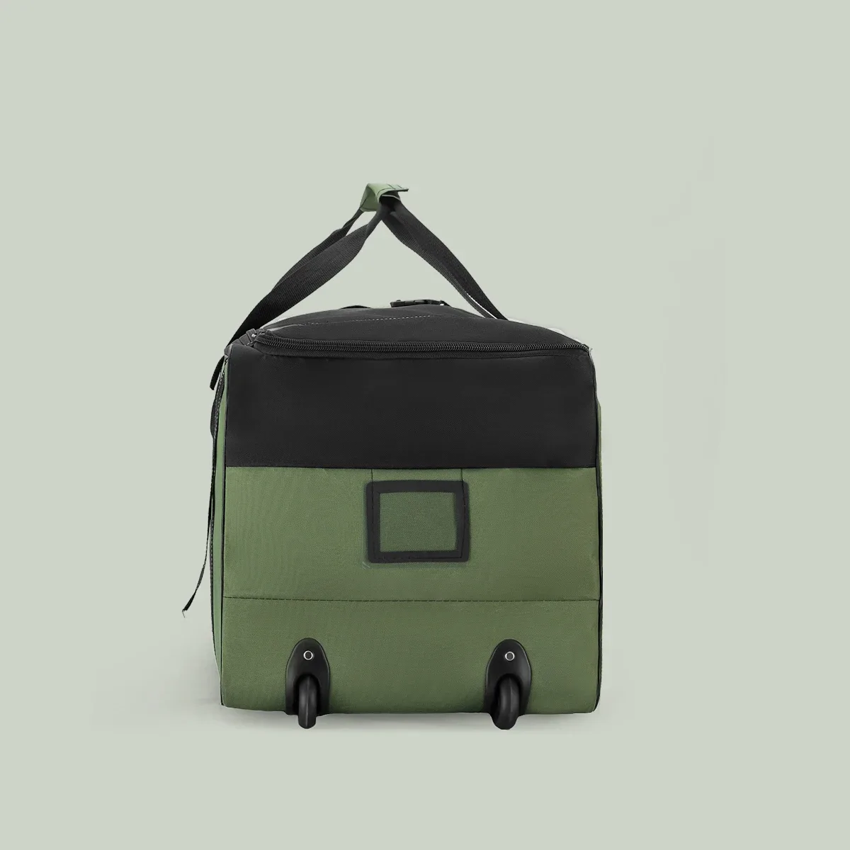 sac voyage polyester vert olive noir bandes stables roues poignées transport grande taille capacité