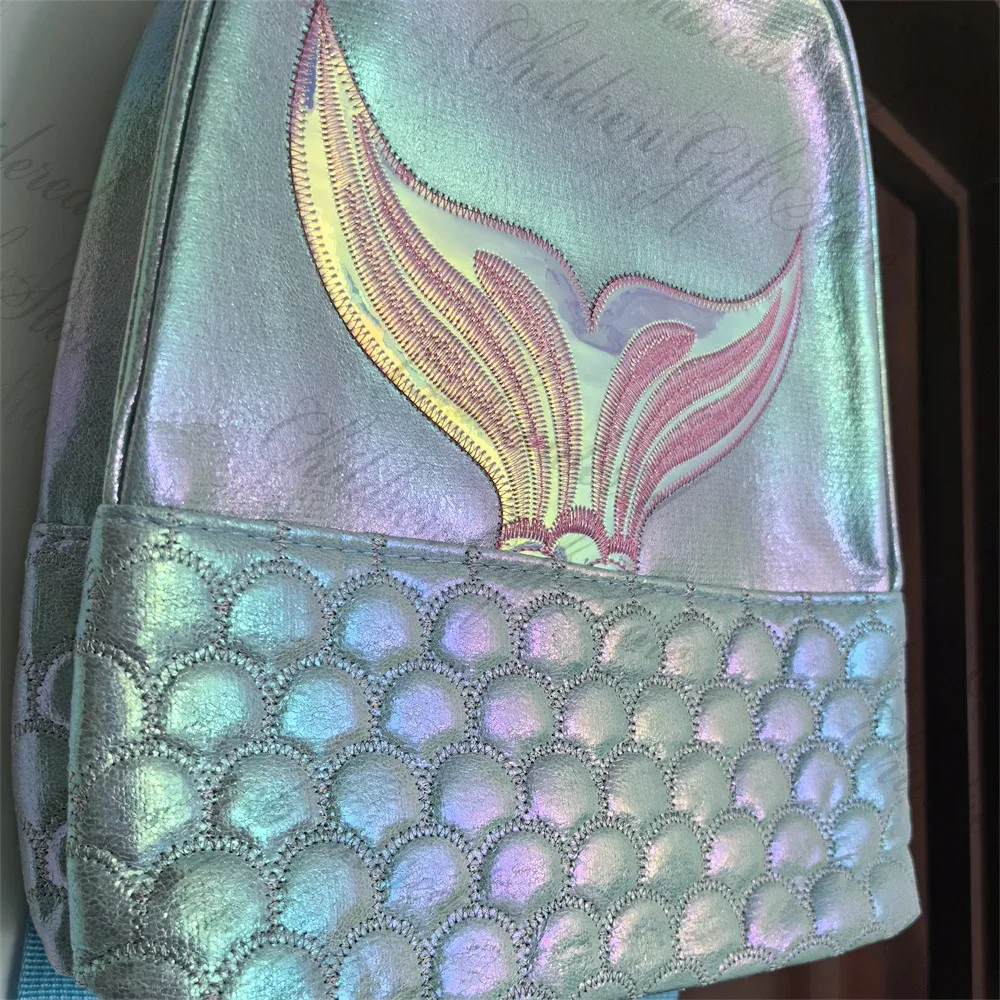 sac à dos sirène mignon pour filles, en pu, avec nom brodé personnalisé, sac d'école pour nouveau-étudiants, sac à dos de voyage personnalisé pour femme