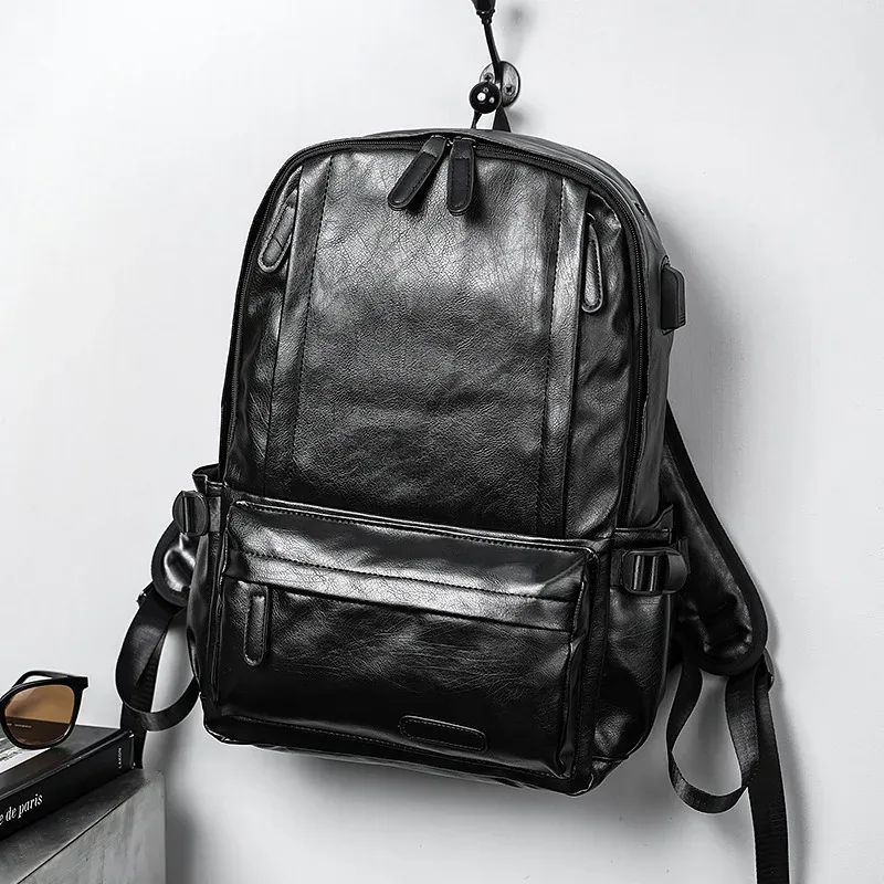 sac à dos décontracté pour hommes, grande capacité, sac pour ordinateur portable de 14 pouces, design tendance, sacs à dos en cuir pu, sacs d'école légers pour hommes