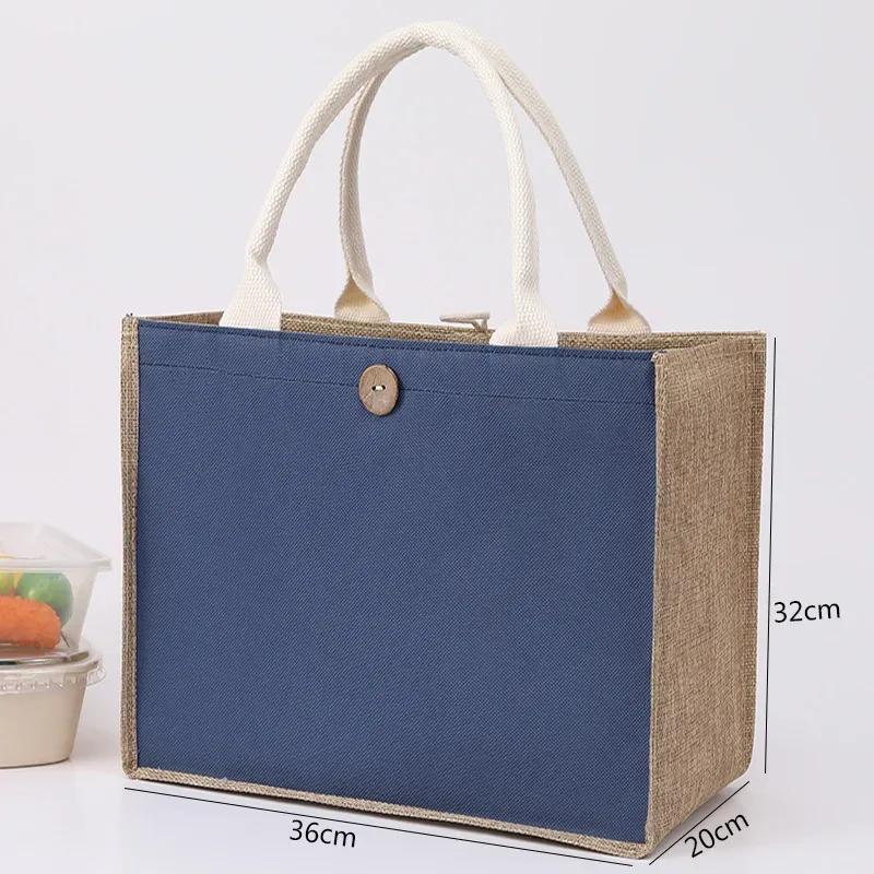sac fourre-tout en toile de jute avec bouton pour femme, sac à main cadeau de grande capacité, respectueux de l'environnement, sac à provisions réutilisable, sac en chanvre