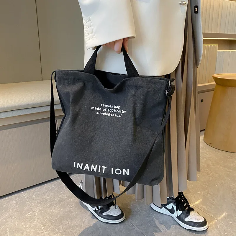 sac bandoulière minimaliste japonais en toile, épais et lavable, grande capacité, pour étudiants et usage quotidien