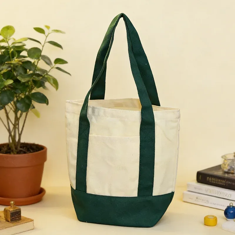 sac de shopping en toile tendance avec coutures colorées, sac à main pour trajets quotidiens, sac à bandoulière simple, doux et confortable, sac de rangement écologique pour le déjeuner