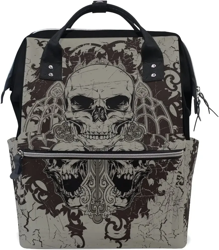 sac à dos gothique punk à motif de crâne pour maman, sacoche de voyage, à couches, de jour, pour soins de bébé, de grande capacité
