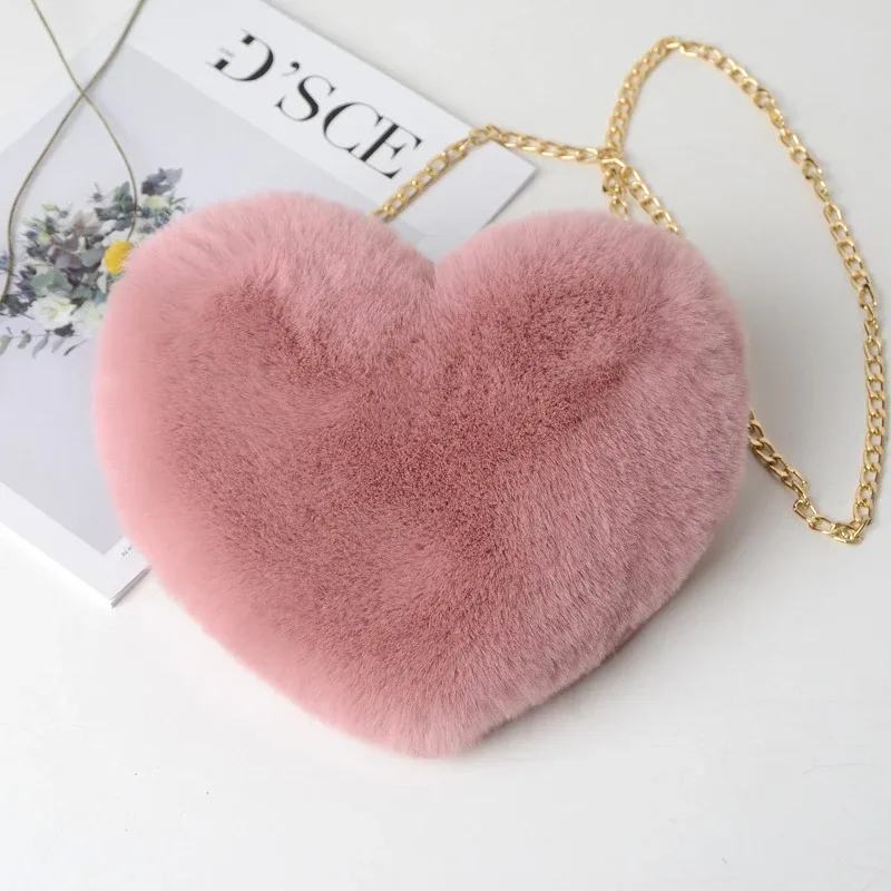 sacs à main en forme de cœur pour femmes, jolis sacs à bandoulière en fausse fourrure, sac à bandoulière en peluche douce avec chaîne, fourre-tout de shopping