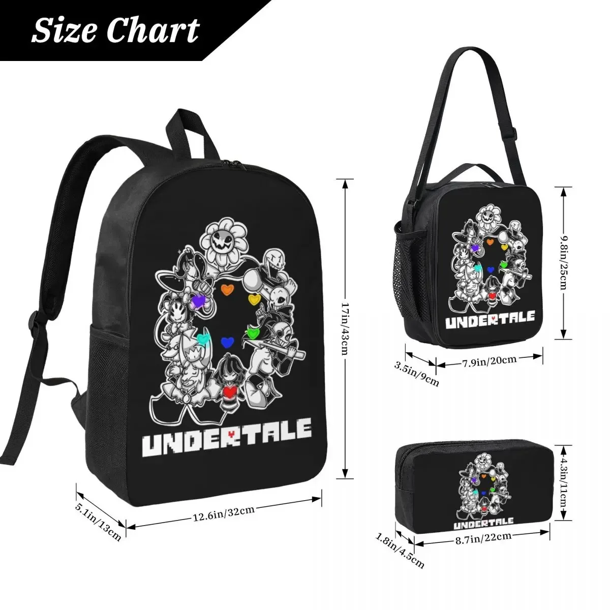 sac à dos game undertale determination pour garçons et filles, sac d'école, sac à bandoulière pour ordinateur, sac à déjeuner isotherme 3ps, trousse à crayons