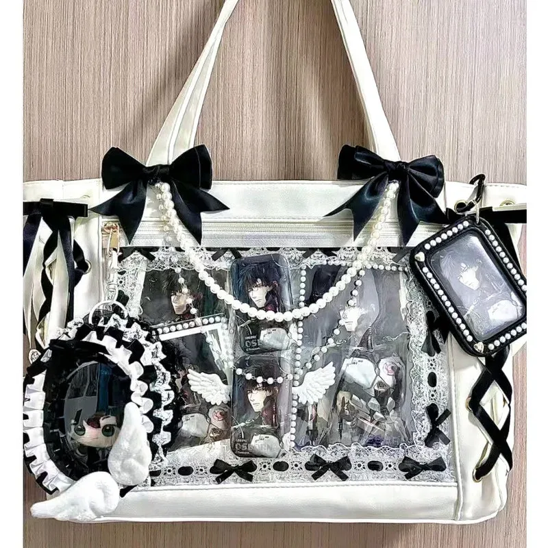 nouveau sac ita japonais mignon et élégant avec ruban, sacs à main transparents pour filles lolita, sacs fourre-tout tendance de grande capacité, sacs à bandoulière esthétiques