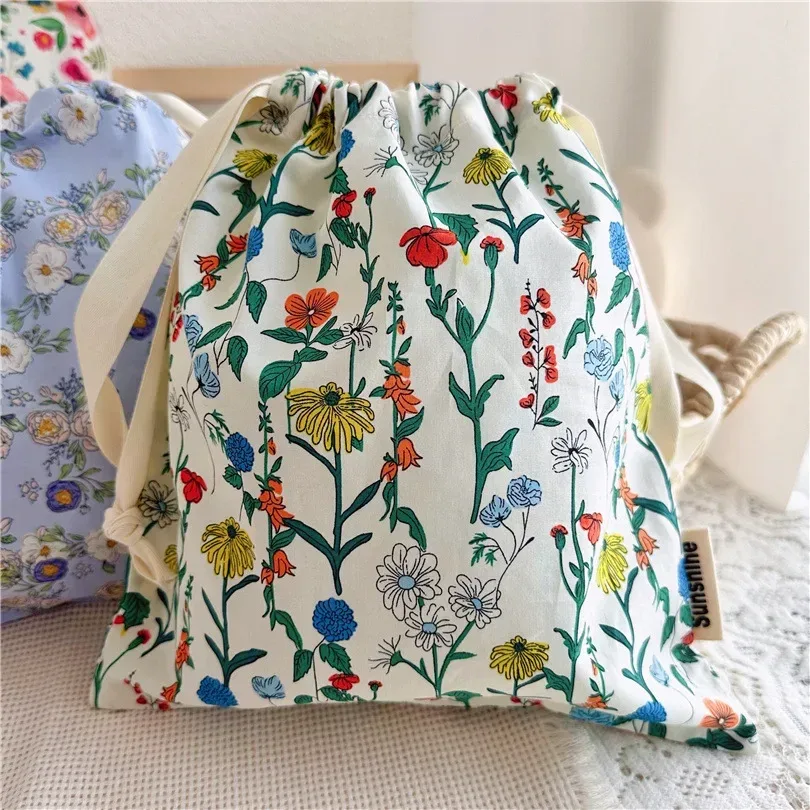 organisateur portable pour sous-vêtements chaussettes soutien-gorge coton sac de maquillage voyage sacs à cordon ins fleur impression vêtements sacs à cosmétiques 2024