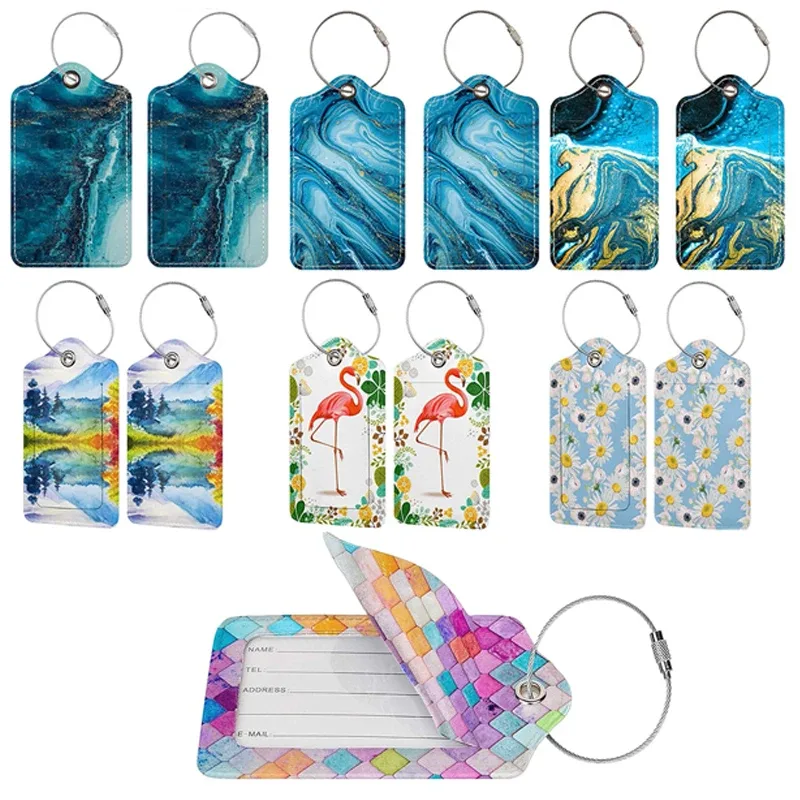 Étiquette de bagage en cuir PU pour femmes et hommes, étiquette d'identification de valise, porte-nom et adresse pour bagages, accessoire de voyage