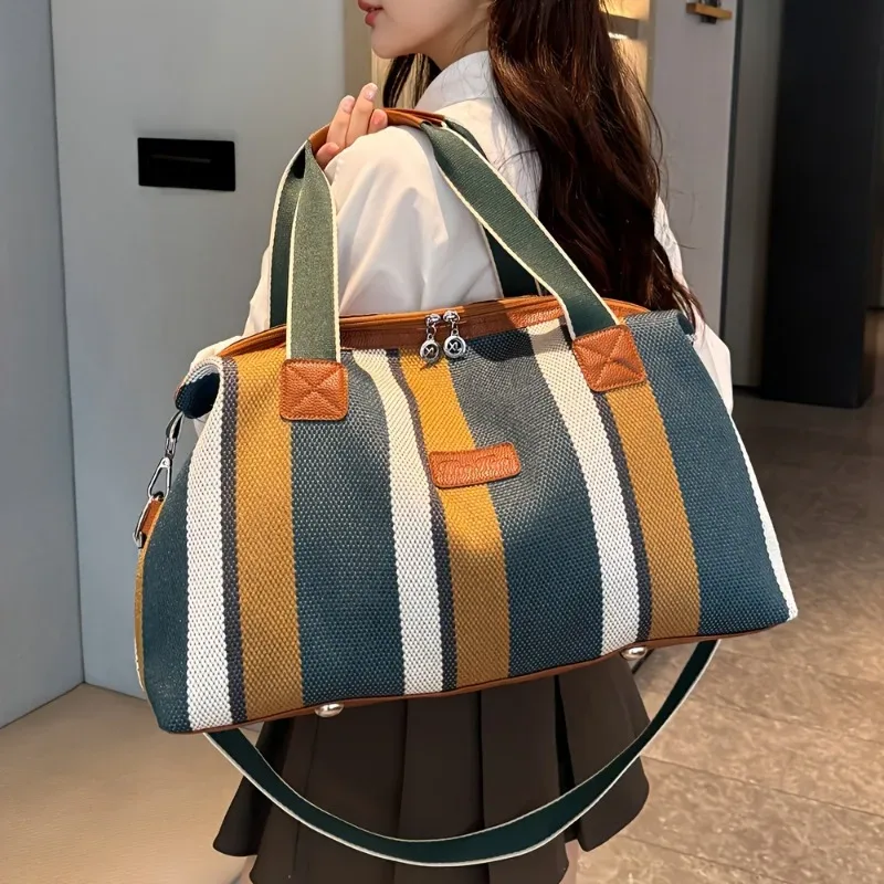 sac fourre-tout grande capacité en toile rayée tendance, sac à main de banlieue, sac de voyage, sac à bandoulière, sac à langer pour maman
