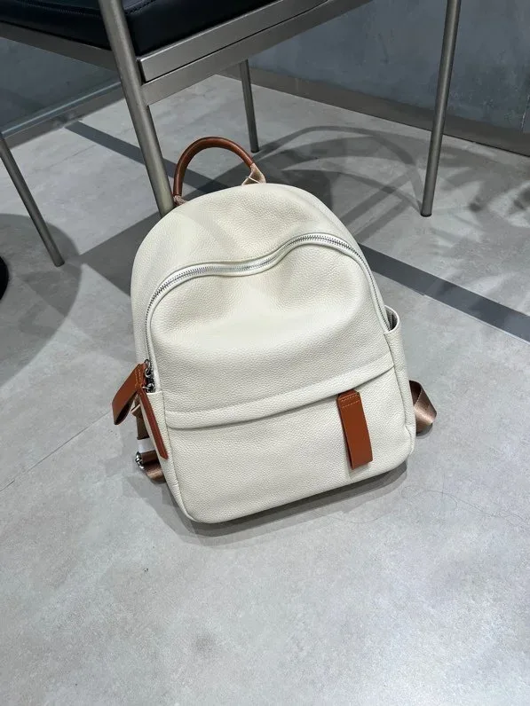 sac à dos de luxe en cuir de vache pour femmes, haut de gamme, première couche, grande capacité, assorti à tout, blanc, noir, souple, sac de voyage