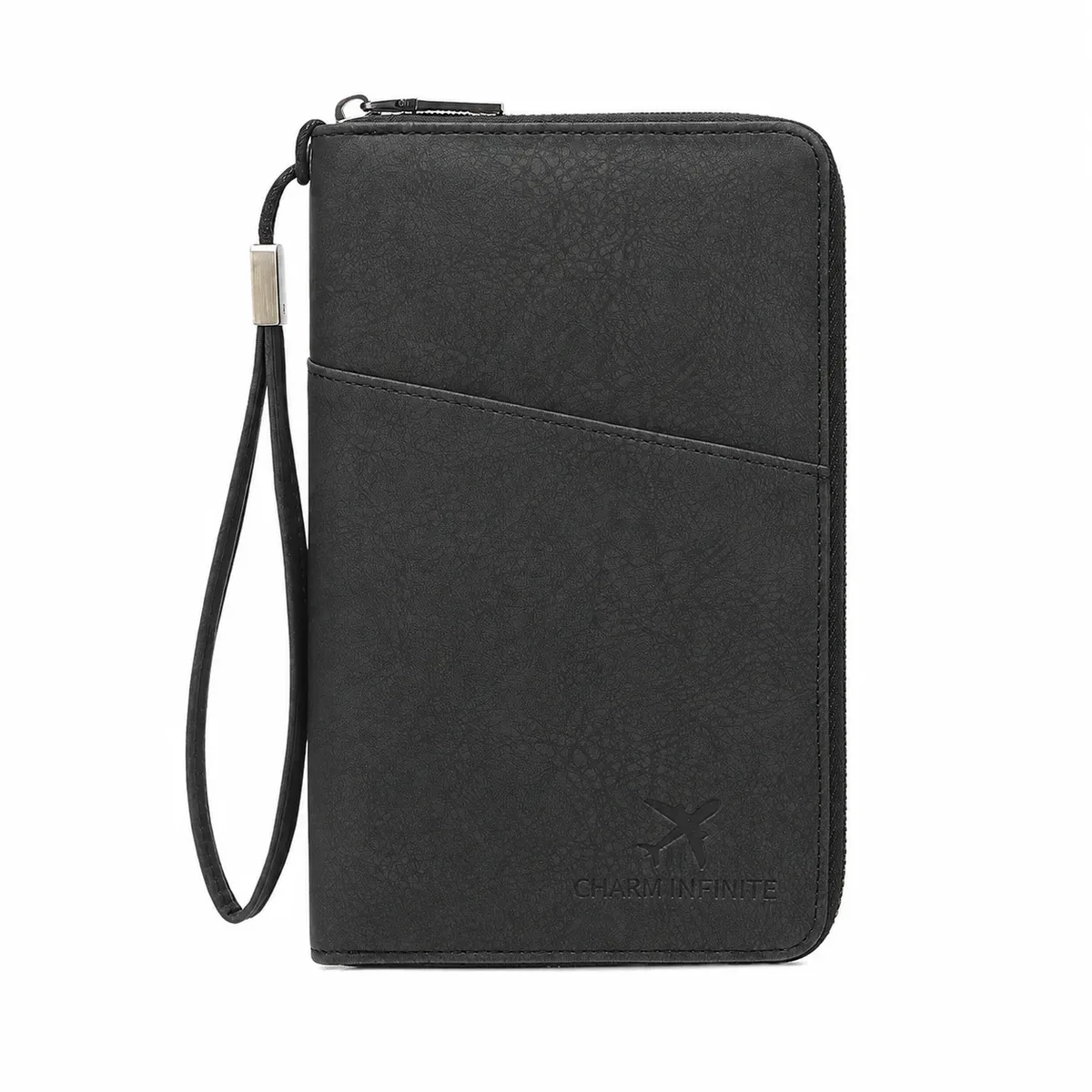 portefeuille de voyage anti-rfid grande capacité en cuir pu, organiseur de documents avec fermeture éclair pour passeport, billets, cartes et stylo