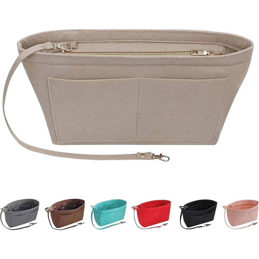sac fourre-tout en feutre pour femmes, sac à main de voyage portable, sacs à cosmétiques, sac à main à doublure d'insertion, sacs de marque de stockage de poudres
