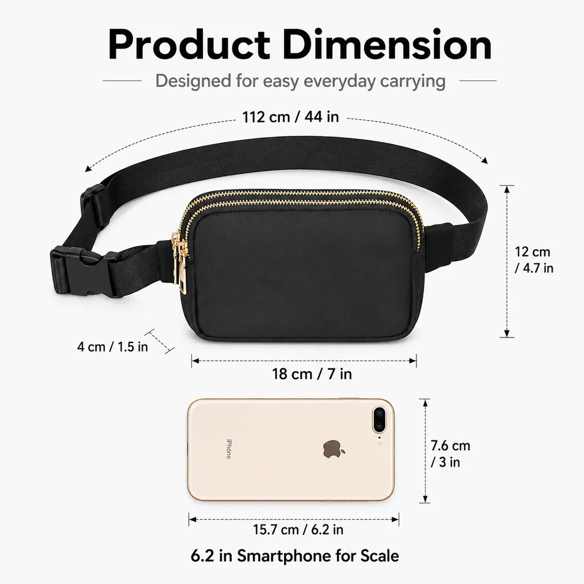 sac banane double fermeture éclair pour extérieur, randonnée, voyage, réglable, étanche, petit sac à bandoulière