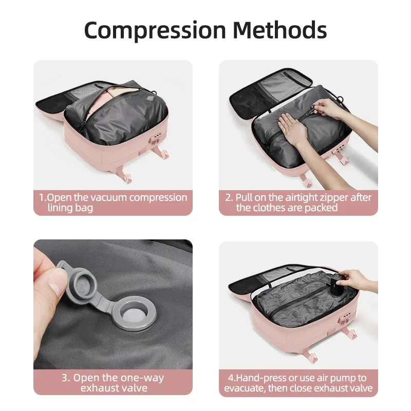 sac à dos de voyage pour femme, sac à dos pour ordinateur portable de 16 pouces avec compression sous vide, sac à dos d'école avec chargement usb, sac à dos de randonnée étendu pour affaires