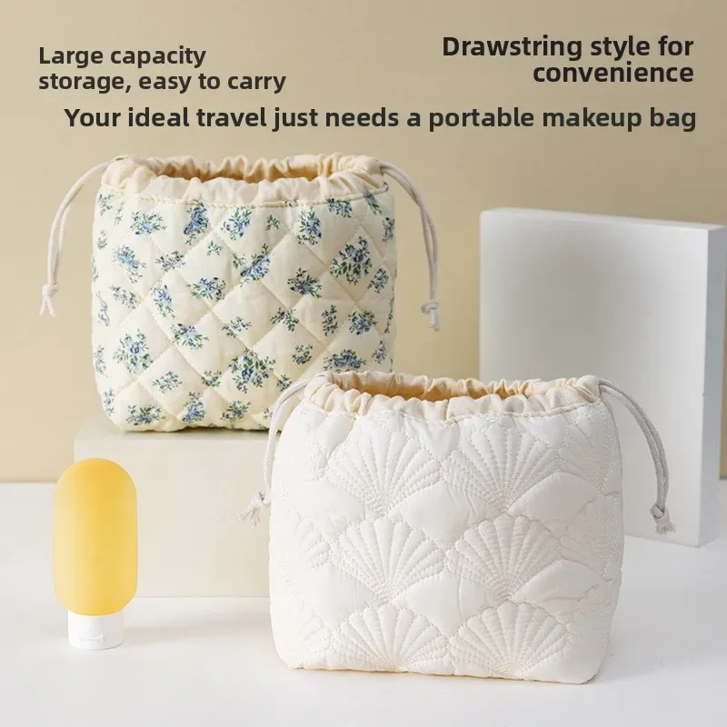 sac de rangement portable de voyage grande capacité avec cordon de serrage, en forme de coquille, mignon, de niche, pochette de rangement polyvalente en coton