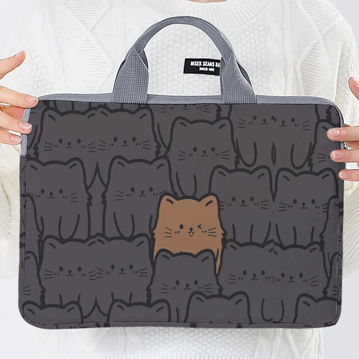 sac à main pour ordinateur portable avec imprimé chat, résistant aux chocs, sac de transport portable avec poignée pour ordinateur portable, voyage, école