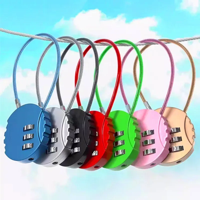 cadenas métallique chiffres trois couleur noir câble souple poignée centrale sécurité voyage école sport