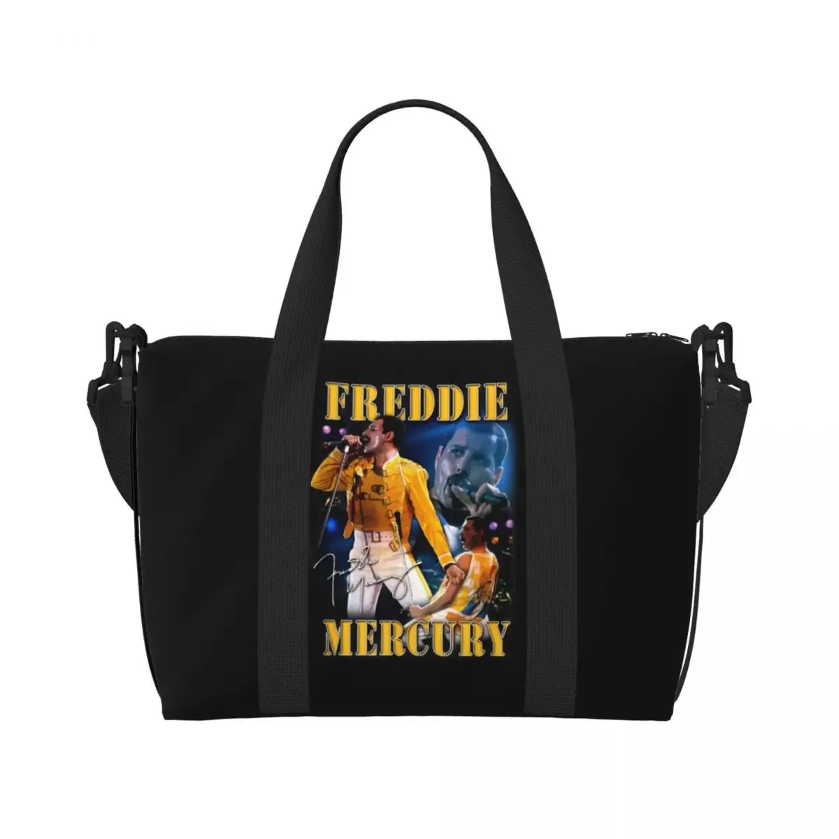 sac fourre-tout personnalisé freddie mercury queen band pour femmes, sac de voyage à bandoulière de plage de grande capacité