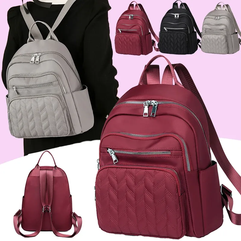 sac à dos en nylon gaufré polyvalent pour tous les jours, option multicolore tendance, grand espace de rangement pour les activités quotidiennes en plein air des femmes