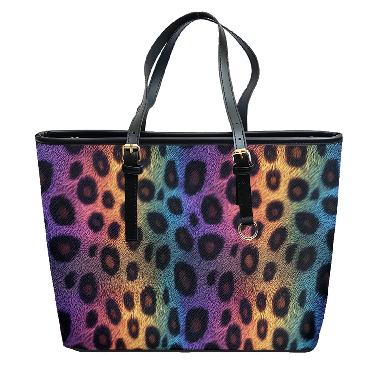 sac à bandoulière en cuir oxford pvc imprimé multicolore en fourrure de léopard urbain, fourre-tout de voyage léger avec fermeture éclair, sac à main de week-end pour le travail quotidien