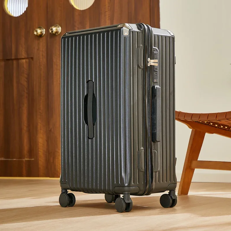 valise bagage roulante abs dur beige bleu noir marron grande capacité toupie poignée latérale porte gobelet support téléphone pratique