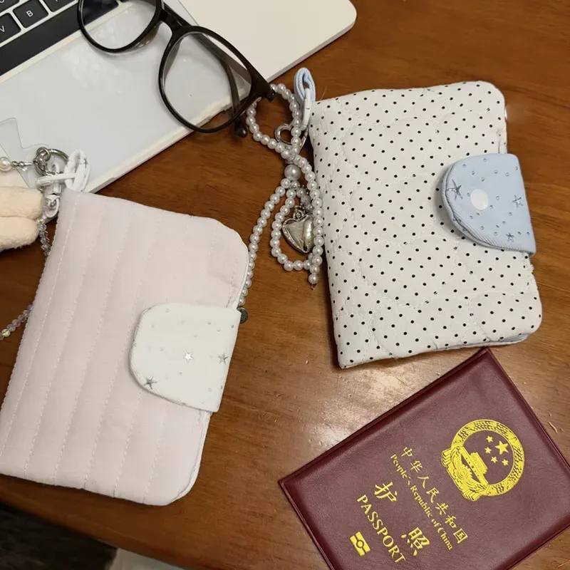 portefeuille multifonction pour cartes de crédit, porte-passeport, organiseur de billets d'avion, étui pour femme avec imprimé étoiles et pois