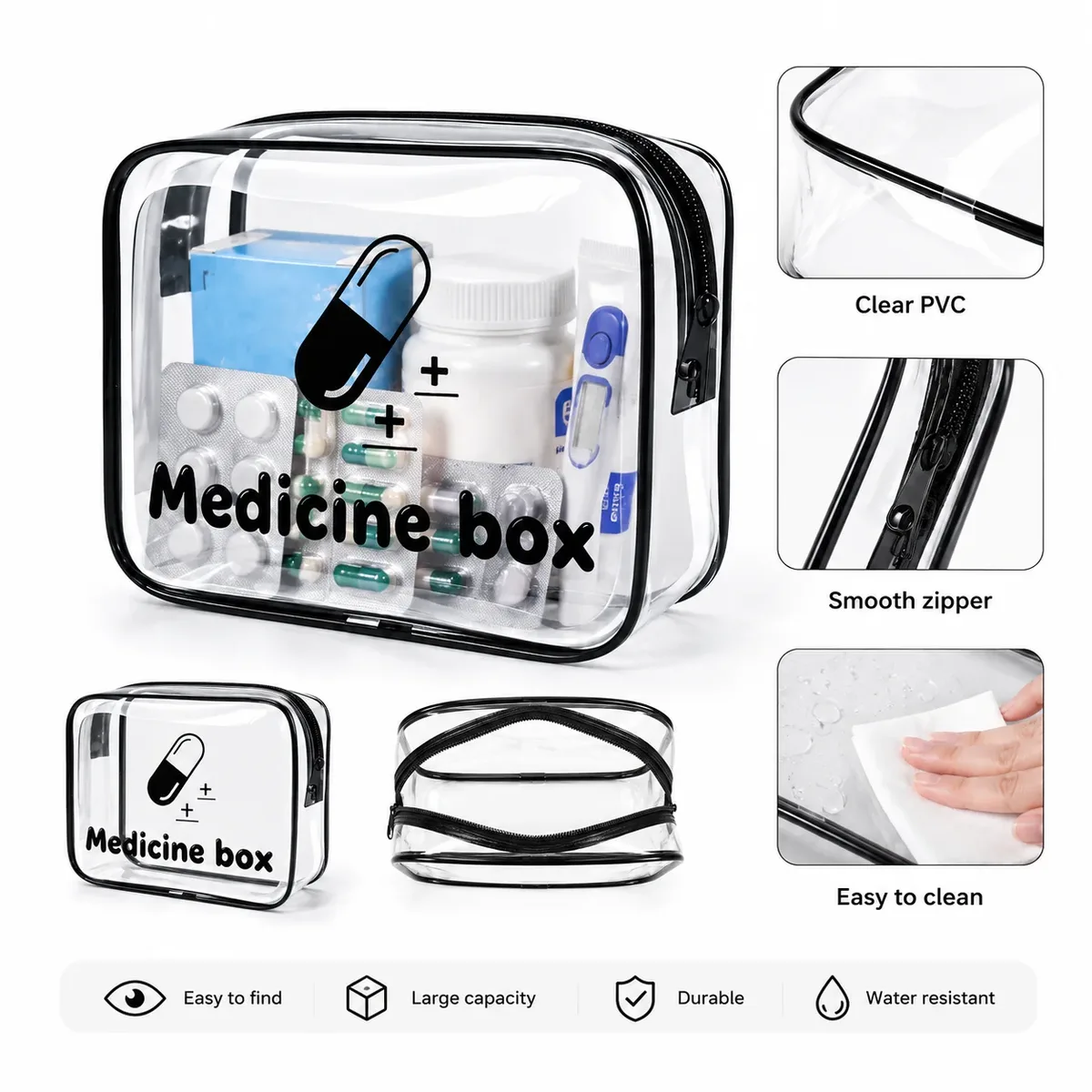 sac de maquillage transparent, organisateur de cosmétiques en pvc transparent, pochette de voyage à fermeture éclair, sac à médicaments, trousse de toilette, organisateur de beauté