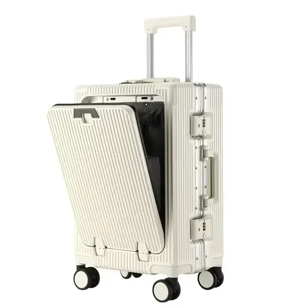 valise à roulettes portable en alliage d'aluminium de 20 pouces à ouverture frontale, expédiée depuis l'ue idéal pour les voyages d'affaires.