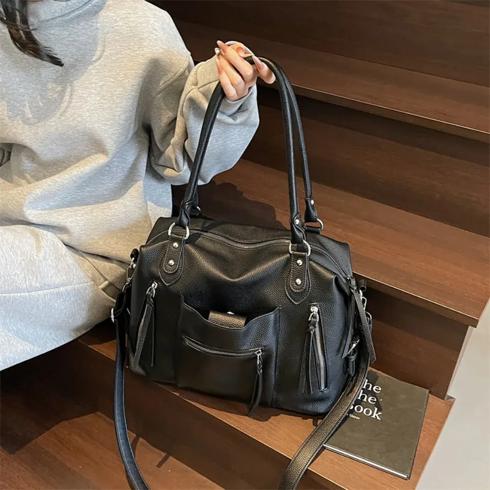 sac à bandoulière en cuir souple de haute qualité pour femmes, marque de luxe, design décontracté, usage quotidien, fourre-tout décontracté, style hiver