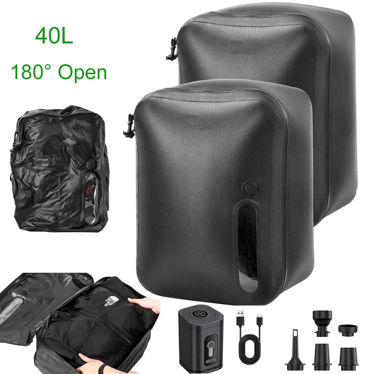 Organisateur Voyage Nylon Noir Ouverture 180 Degres Sac Compression Imperméable Pochette Rangement Grande Capacite Transport