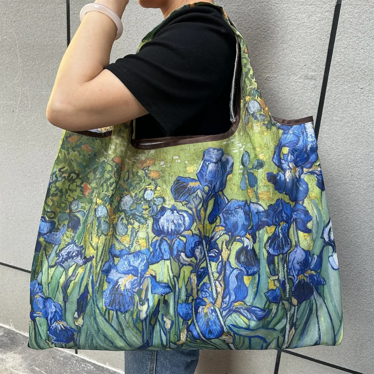 sac fourre-tout pliable de grande capacité, style peinture vintage, sac de courses durable en nylon résistant aux déchirures, lavable en machine