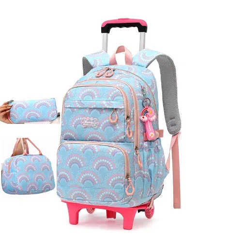 sac à dos à roulettes scolaire 3 pièces sac à déjeuner sac à crayons pour enfants sac à roulettes étanche fille école sac à dos à roulettes ensemble de sacs pour les filles