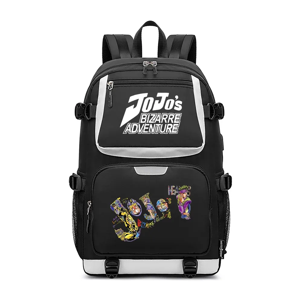 jojo's bizarre adventure – sac à dos de voyage dessin animé, grands sacs d'école imperméables pour femmes, sac à dos rose avec port usb pour ordinateur portable