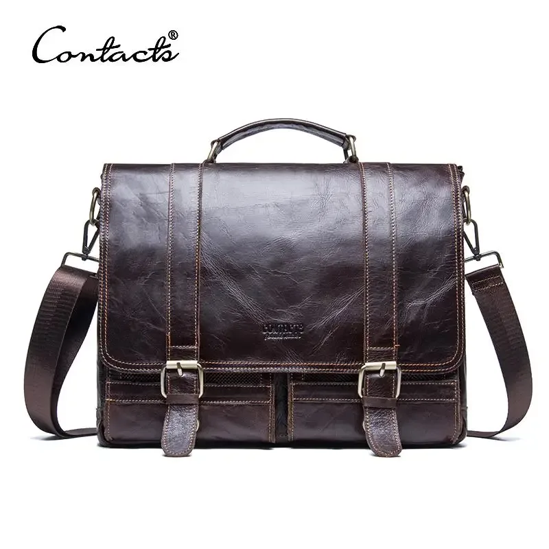 porte documents cuir véritable cuir vache marron poignée souple fermeture éclair poches téléphone portable valise large usage voyage business commerce