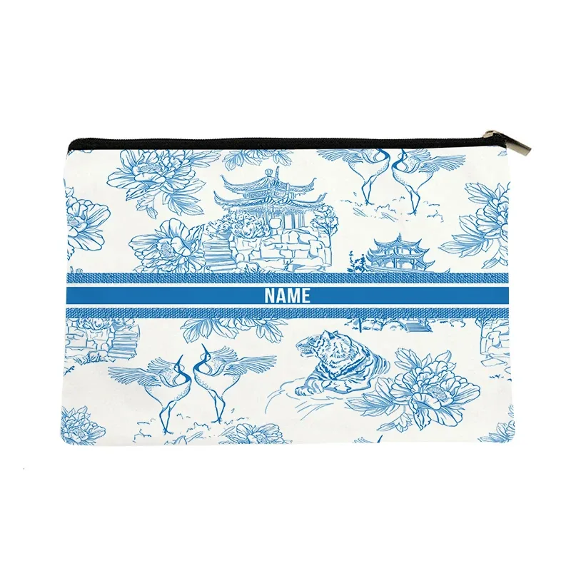 pochette de toilette en toile personnalisée avec motif paysage chinoiserie, cadeau décoratif élégant pour femmes, rangement quotidien des articles de beauté pour les vacances et les activités de plein air.