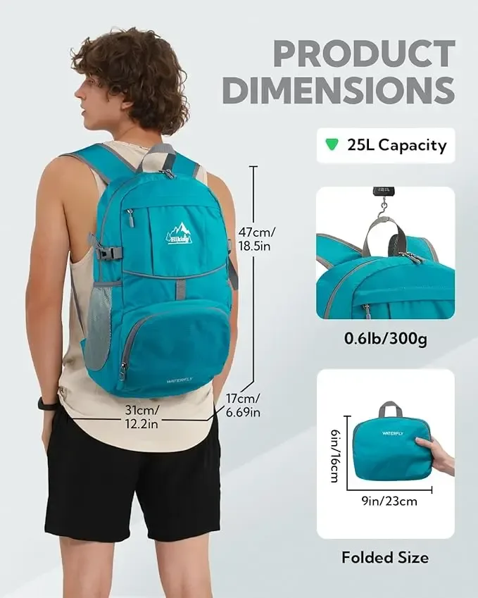 waterfly sac à dos pliable pour randonnée : 25 l, ultra léger, pliable, imperméable, pour voyage en plein air, pour femme et homme