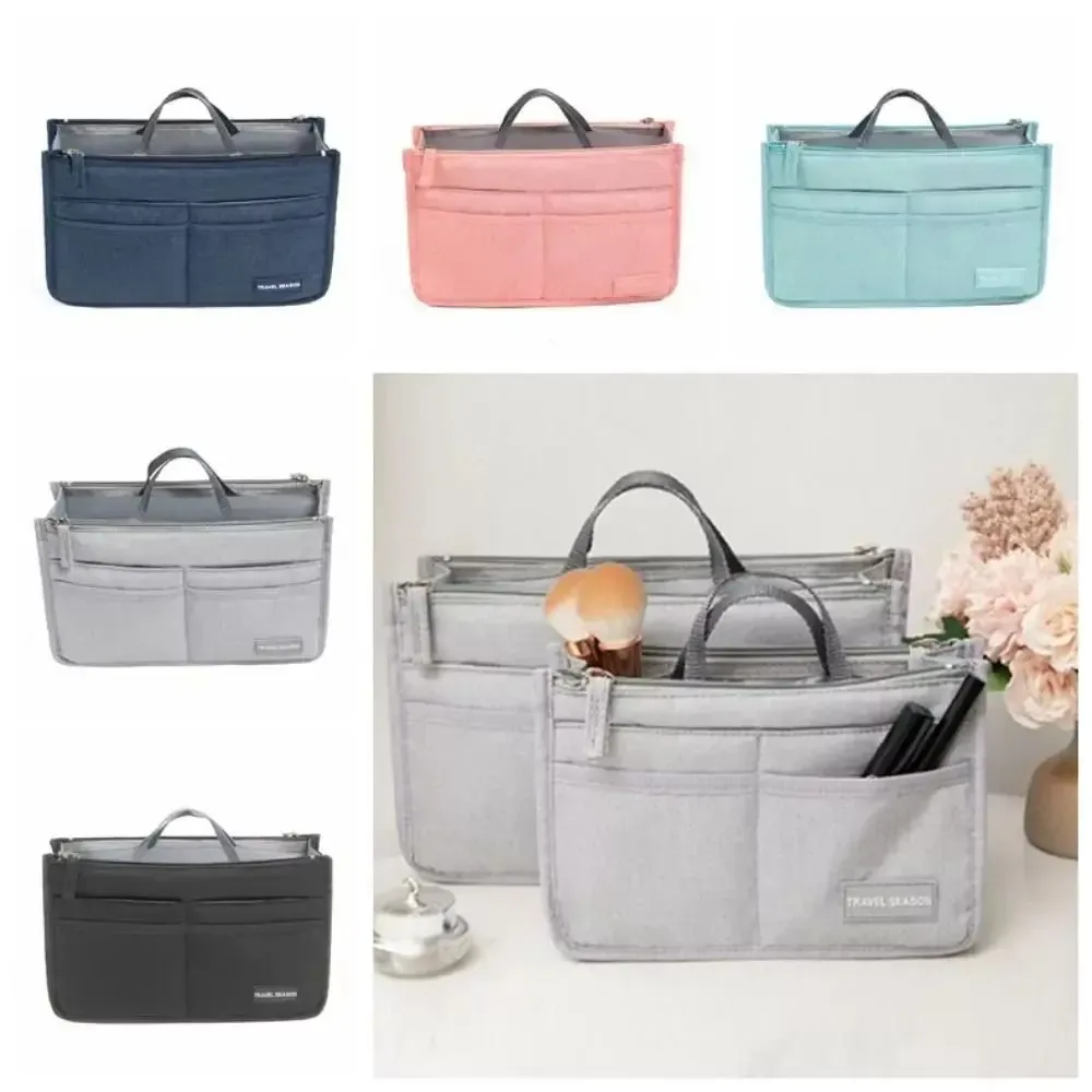 trousse de toilette de voyage en polyester durable, sac à cosmétiques étanche de grande capacité, trousse d'insertion à double fermeture éclair