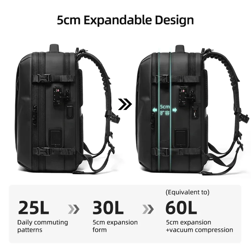 sac à dos de voyage pour homme avec pompe de compression à démarrage rapide, sac à dos pour ordinateur portable 17 pouces, randonnée, affaires, 60l, sac à dos scolaire extensible