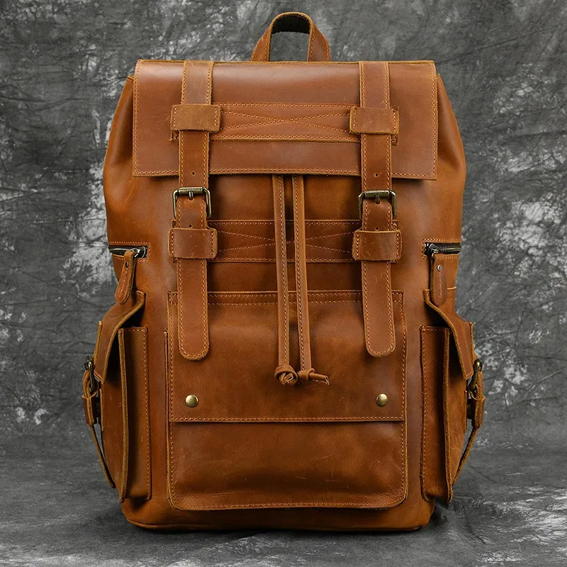 luufan-sac à dos en cuir véritable de grande capacité pour homme, sac à dos pour ordinateur portable 17 pouces, sac à bandoulière multifonction, sac à dos de voyage pour homme