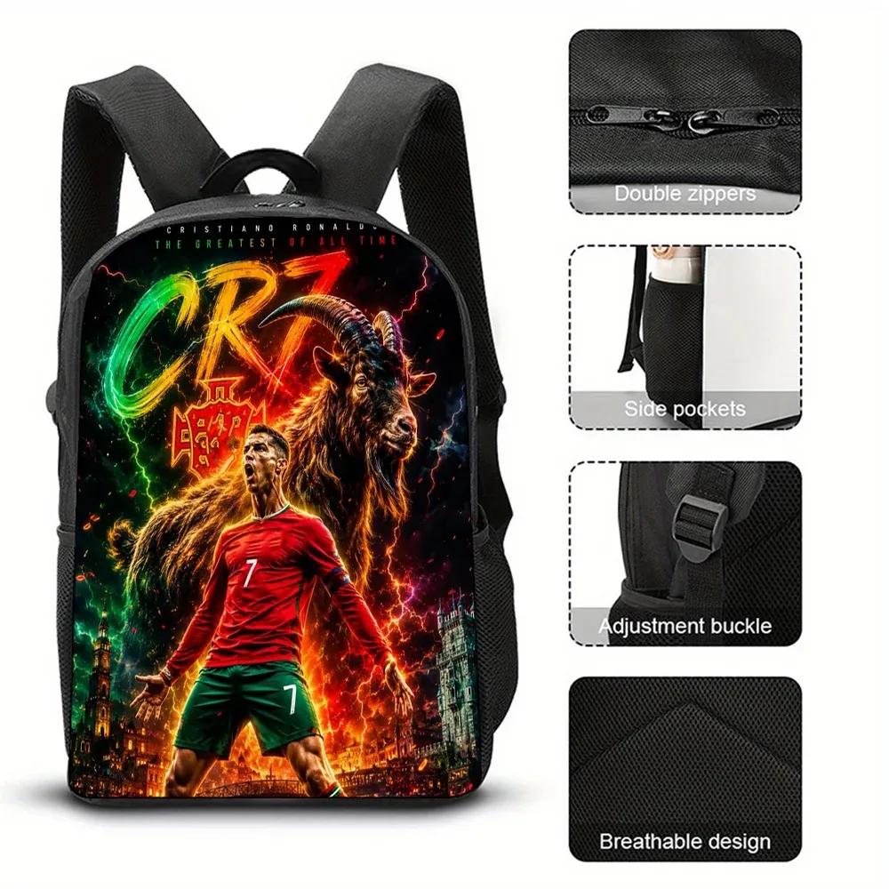 sac à dos de football ronaldo pour étudiant, impression 3d cr7, sacs d'école de 16 pouces, sac à dos de sport en plein air pour garçon et homme, grand sac de voyage, cadeau