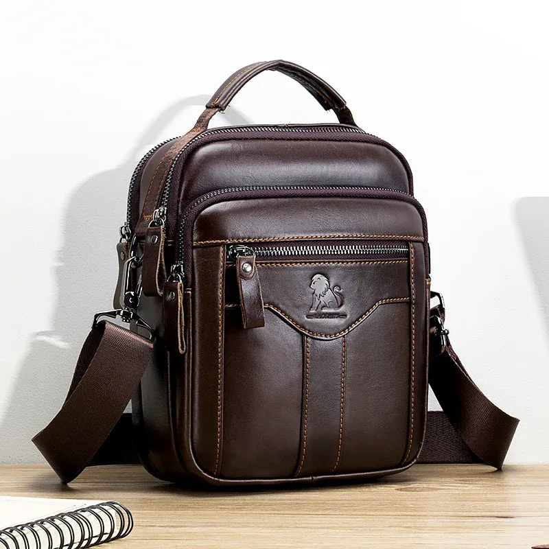 sac à bandoulière pour hommes, sac en cuir à la mode, sac à bandoulière rétro tendance pour hommes avec couche supérieure en peau de vache