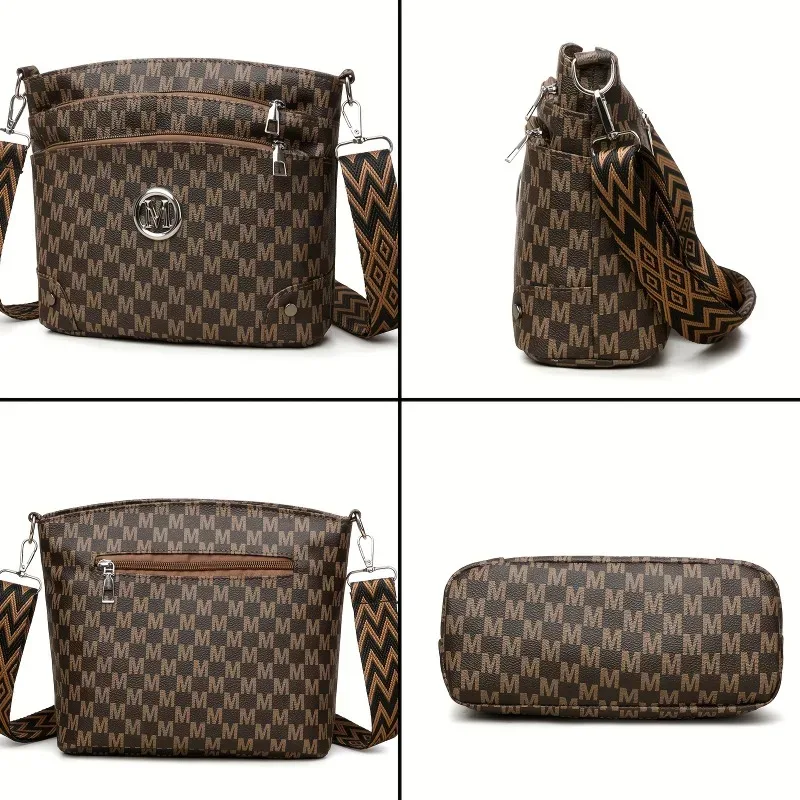 sac à bandoulière élégant pour femmes avec badge «m», multi-poches, bandoulière réglable, sac à bandoulière pour femmes, parfait comme cadeau