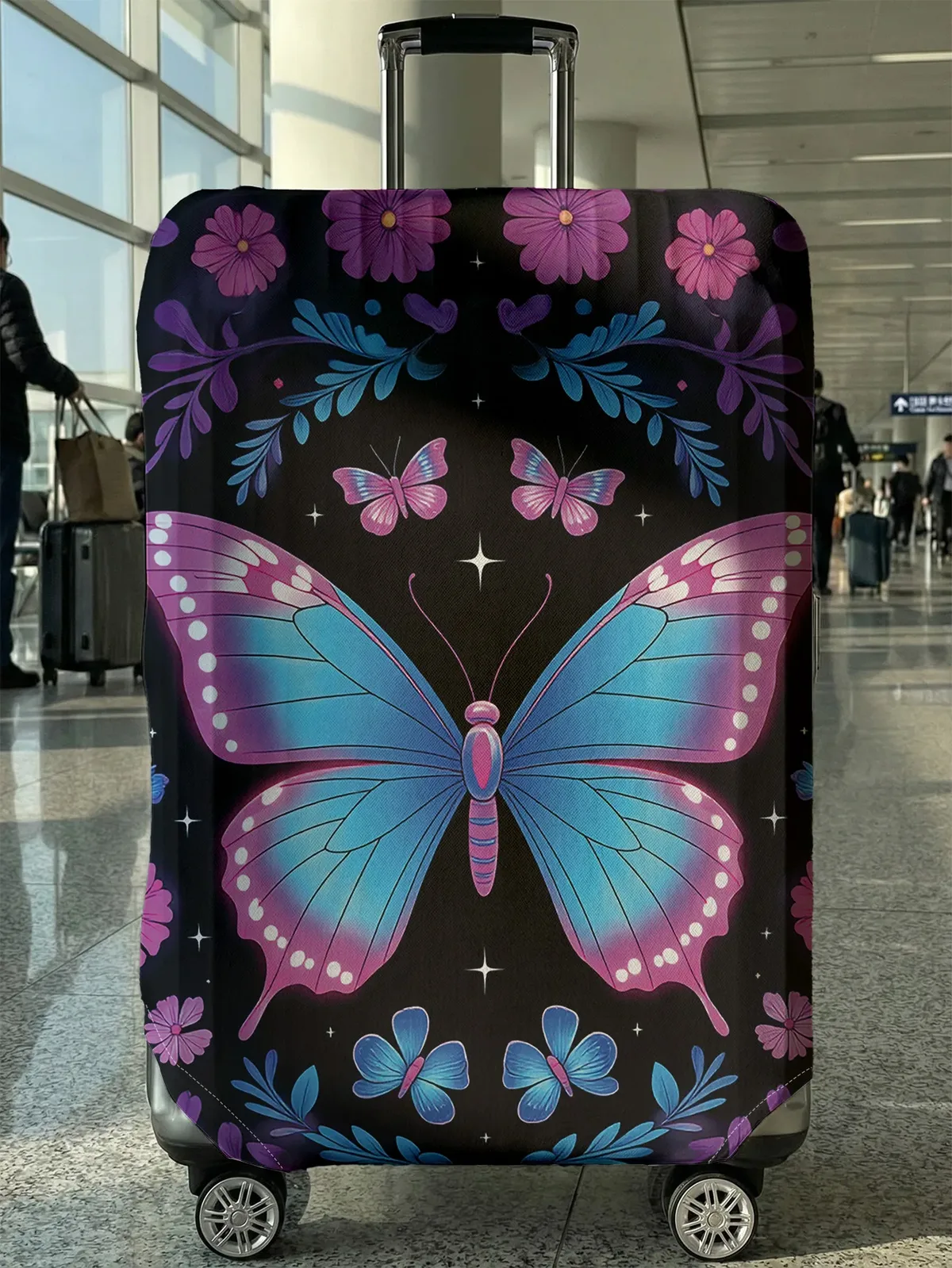 housse de protection pour bagages à motif de fleurs papillon, adaptée aux housses de bagages de 18 à 32 pouces, gants pour poignée de bagage, accessoires de voyage