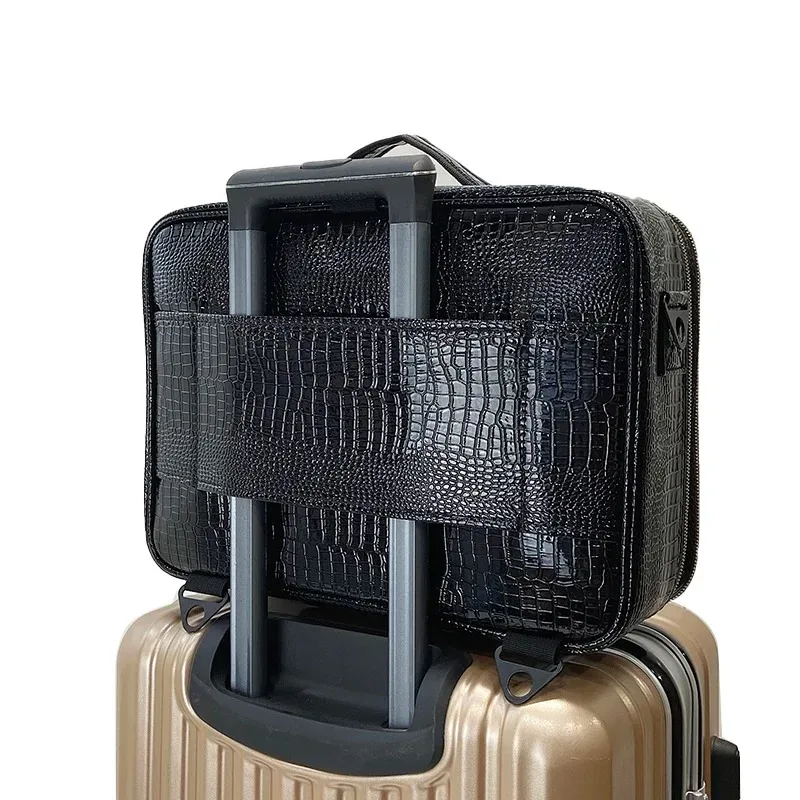 nouveau sac cosmétique en cuir pu crocodile boîte de maquillage professionnelle grande capacité stockage voyage toilette valise de maquillage