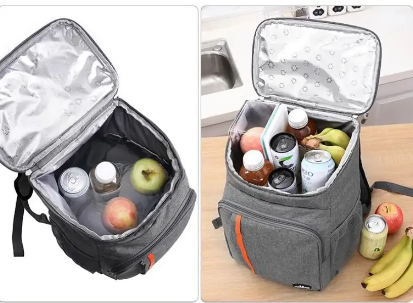 sac dos gris bande orange poches latérales maille poche zippée avant ultra léger couverture souple polyester pvc