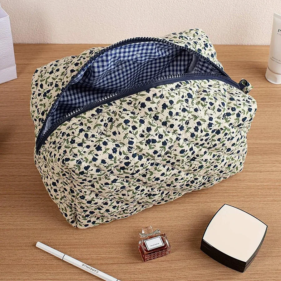 trousse de maquillage à imprimé floral, grande capacité, organiseur de toilette de voyage, pochette cosmétique portable, pochette à fermeture éclair pour femmes