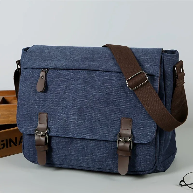 sac messager rétro en toile pour homme, grand sac pour ordinateur portable, sac bandoulière décontracté pour les sorties, les trajets quotidiens, les sacs d'école, les sacs universitaires